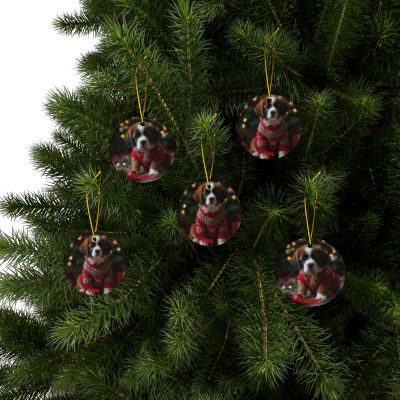 Saint Bernard Naughty or Nice Christmas Ornament set