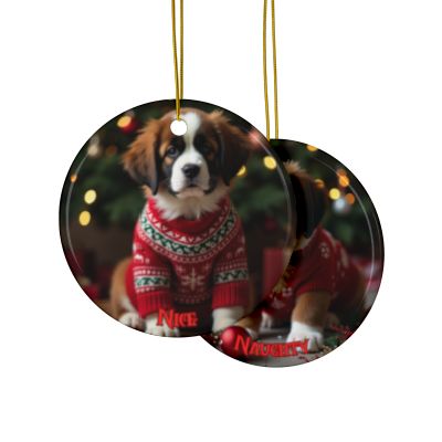 Saint Bernard Naughty or Nice Christmas Ornament set