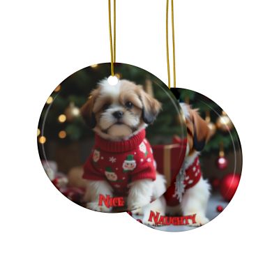Shih Tzu Naughty or Nice Christmas Ornament set