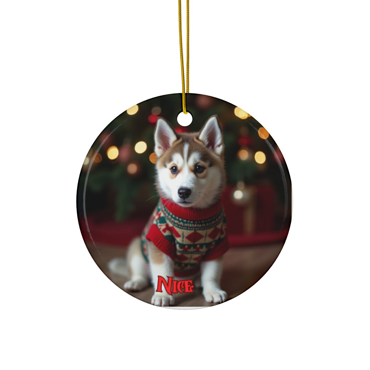 Siberian Husky Naughty or Nice Christmas Ornament set