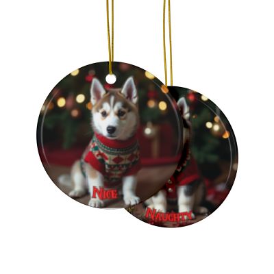 Siberian Husky Naughty or Nice Christmas Ornament set