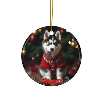 Siberian Husky Naughty or Nice Christmas Ornament set