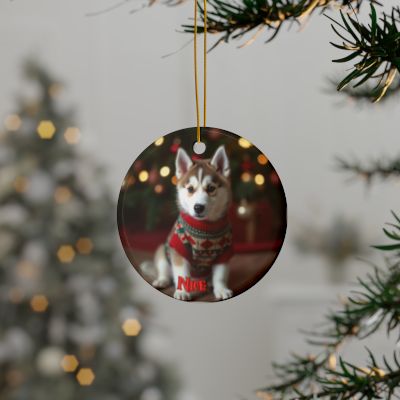 Siberian Husky Naughty or Nice Christmas Ornament set