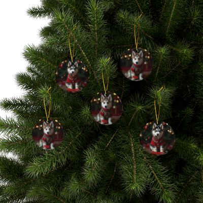 Siberian Husky Naughty or Nice Christmas Ornament set