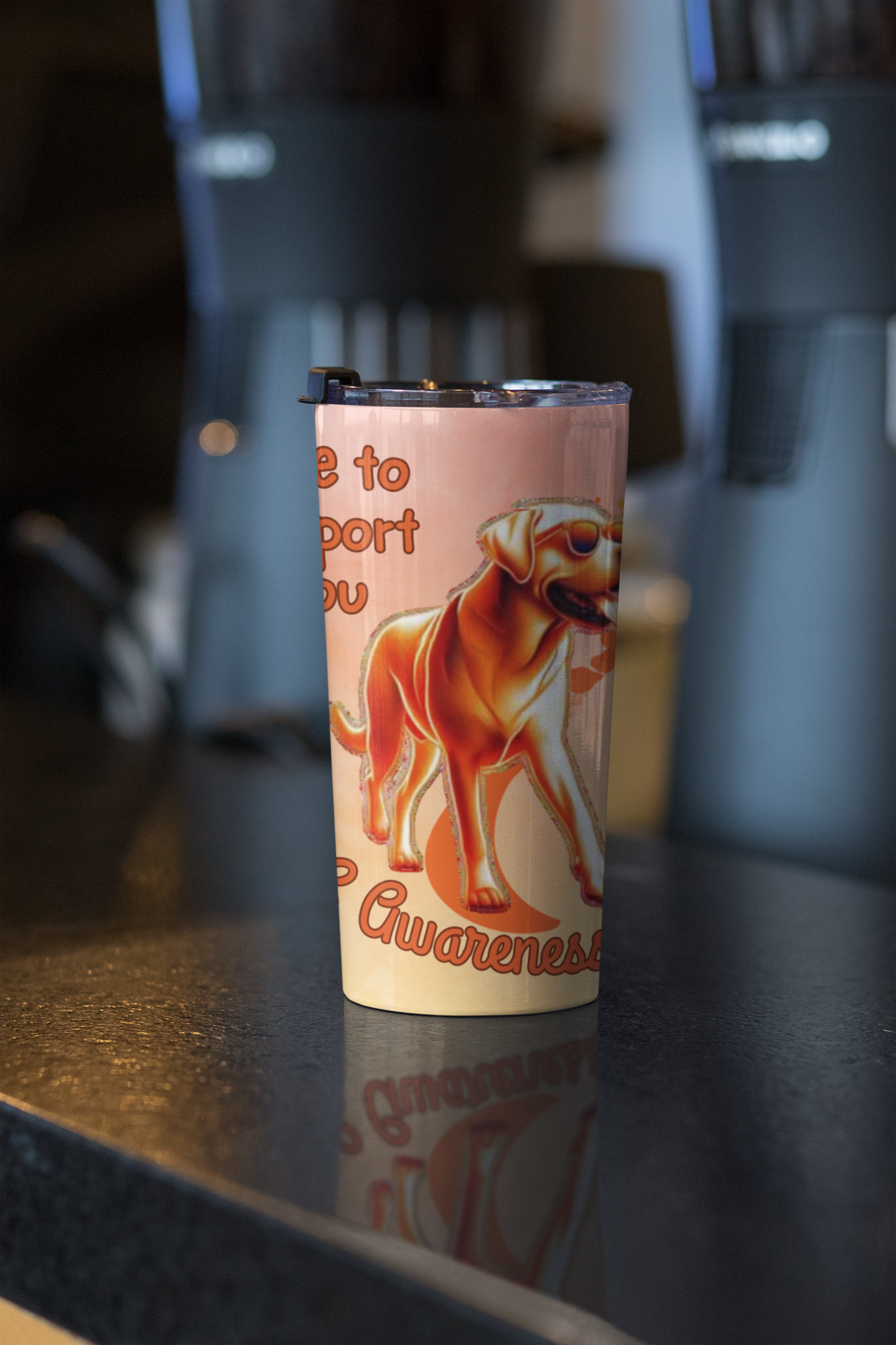 Labrador Retriever MS Awareness Tumbler - "Here to Support You" Mobility Service Dog Travel Mug